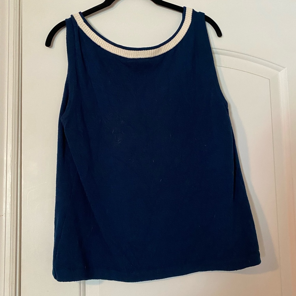 St. John Dark Blue Tank Top with White Trim - Picture 3 of 3